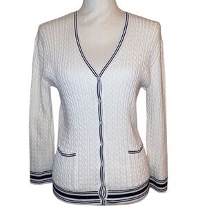 LAUREN RALPH LAUREN Cable Knit Cardigan-Vintage-Green Label-White/Black Size Med